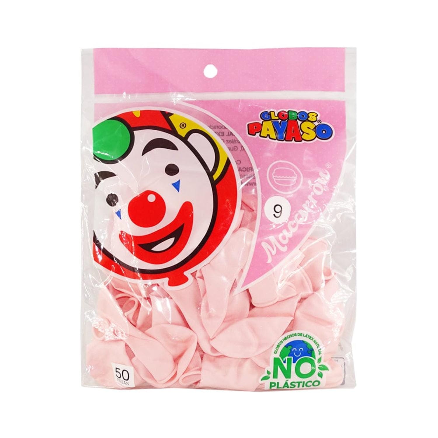 Payaso FABRICAS SELECTAS DEL CENTRO, S.A. DE C.V. BOLSA C/50 GLOBOS PAYASO #9 MACARRON FRESA