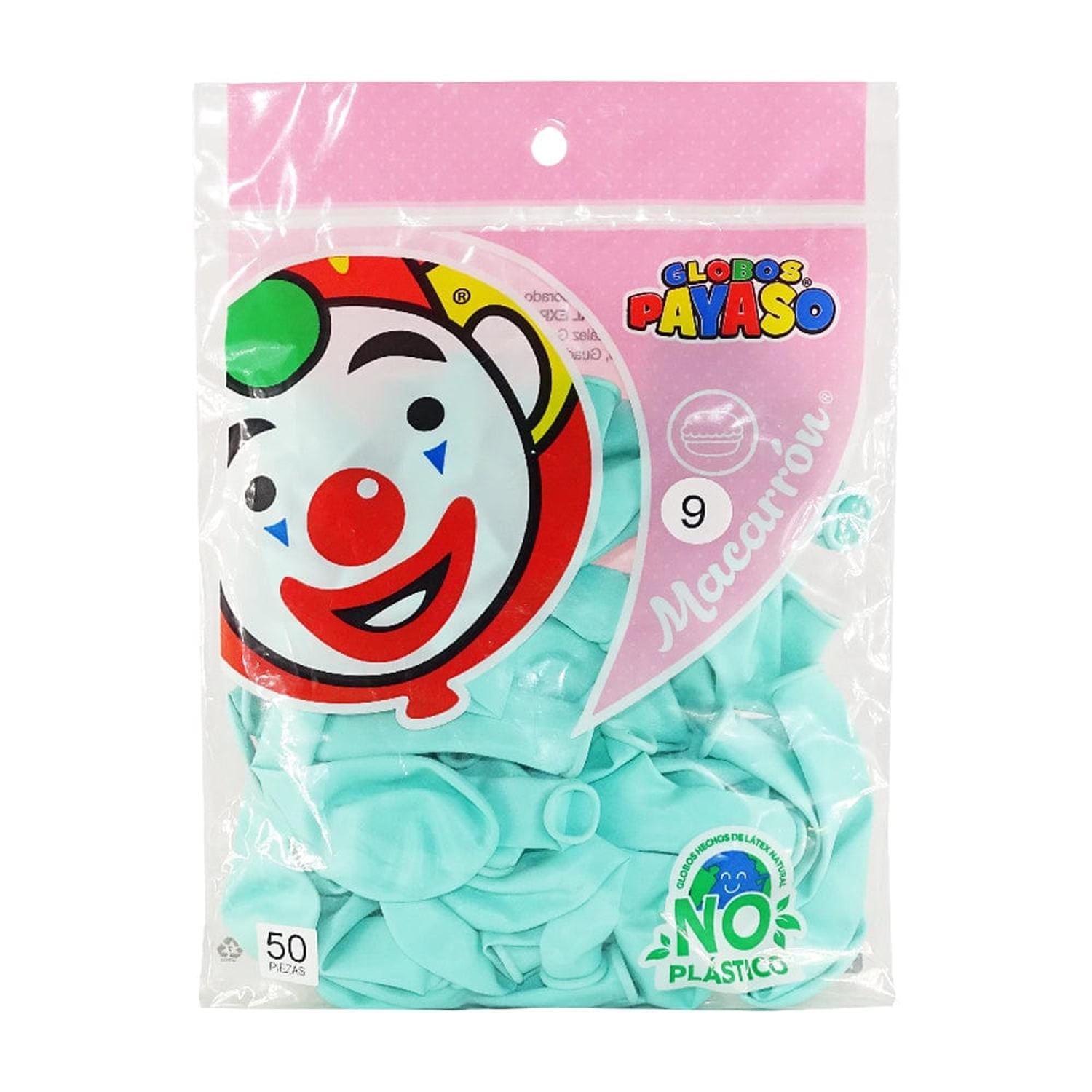 Payaso FABRICAS SELECTAS DEL CENTRO, S.A. DE C.V. BOLSA C/50 GLOBOS PAYASO #9 MACARRON MENTA