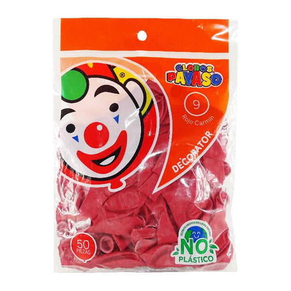 Payaso FABRICAS SELECTAS DEL CENTRO, S.A. DE C.V. BOLSA C/50 GLOBOS PAYASO #9 ROJO CARMIN