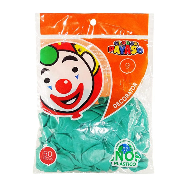 Payaso FABRICAS SELECTAS DEL CENTRO, S.A. DE C.V. BOLSA C/50 GLOBOS PAYASO #9 VERDE JADE