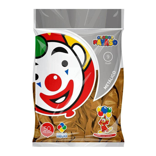 Payaso FABRICAS SELECTAS DEL CENTRO, S.A. DE C.V. BOLSA C/50 GLOBOS PAYASO METALICO #9 DORADO