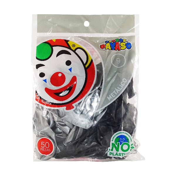 Payaso FABRICAS SELECTAS DEL CENTRO, S.A. DE C.V. BOLSA C/50 GLOBOS PAYASO METALICO #9 NEGRO-PLATA