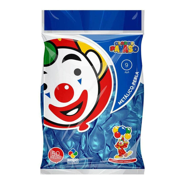 Payaso FABRICAS SELECTAS DEL CENTRO, S.A. DE C.V. BOLSA C/50 GLOBOS PAYASO METALICO #9 PERLA AZUL