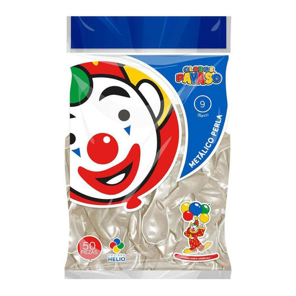 Payaso FABRICAS SELECTAS DEL CENTRO, S.A. DE C.V. BOLSA C/50 GLOBOS PAYASO METALICO #9 PERLA BLANCO