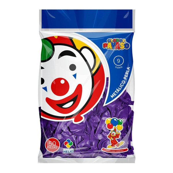 Payaso FABRICAS SELECTAS DEL CENTRO, S.A. DE C.V. BOLSA C/50 GLOBOS PAYASO METALICO #9 PERLA VIOLETA