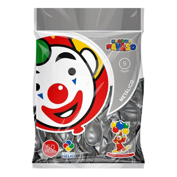 Payaso FABRICAS SELECTAS DEL CENTRO, S.A. DE C.V. BOLSA C/50 GLOBOS PAYASO METALICO #9 PLATA