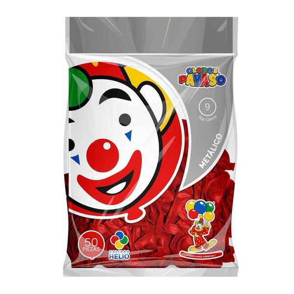 Payaso FABRICAS SELECTAS DEL CENTRO, S.A. DE C.V. BOLSA C/50 GLOBOS PAYASO METALICO #9 ROJO CEREZA