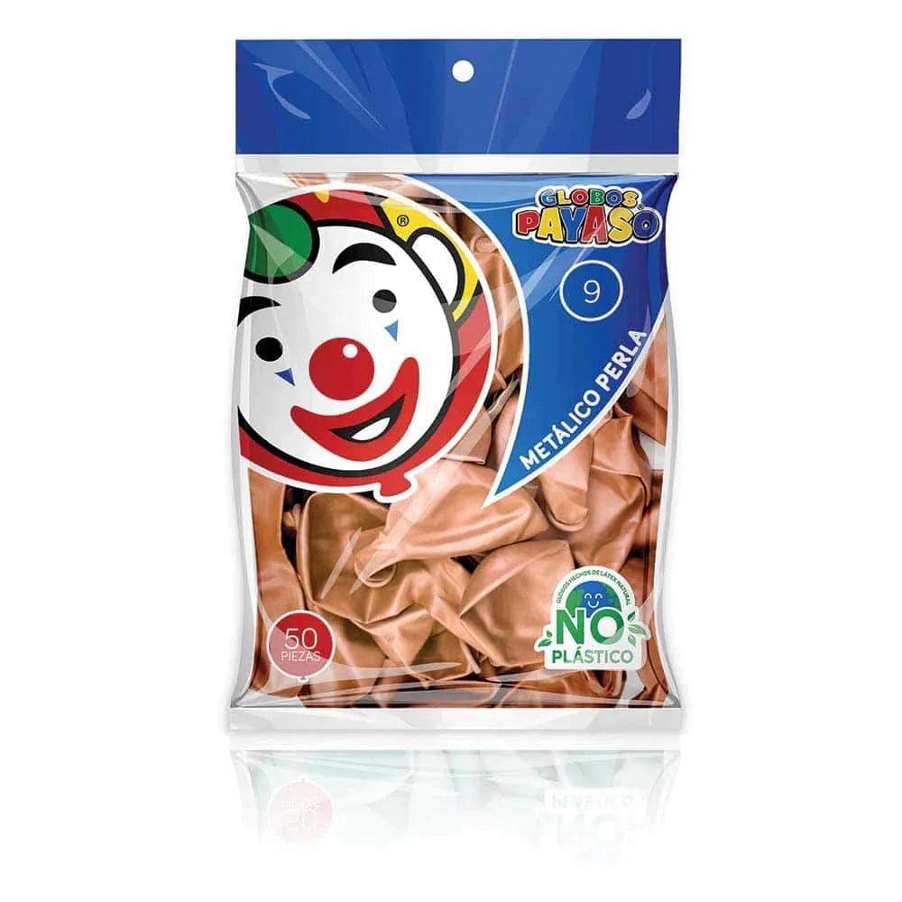 Payaso FABRICAS SELECTAS DEL CENTRO, S.A. DE C.V. BOLSA C/50 GLOBOS PAYASO METALICO #9 ROSE GOLD