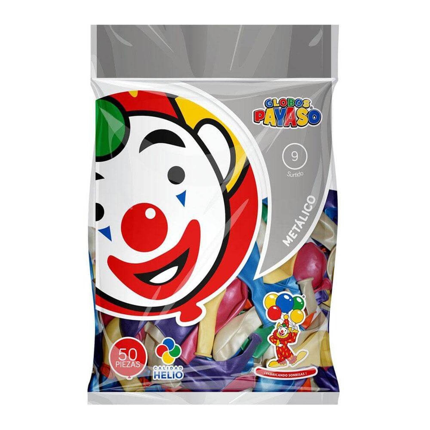 Payaso FABRICAS SELECTAS DEL CENTRO, S.A. DE C.V. BOLSA C/50 GLOBOS PAYASO METALICO #9 SURTIDO