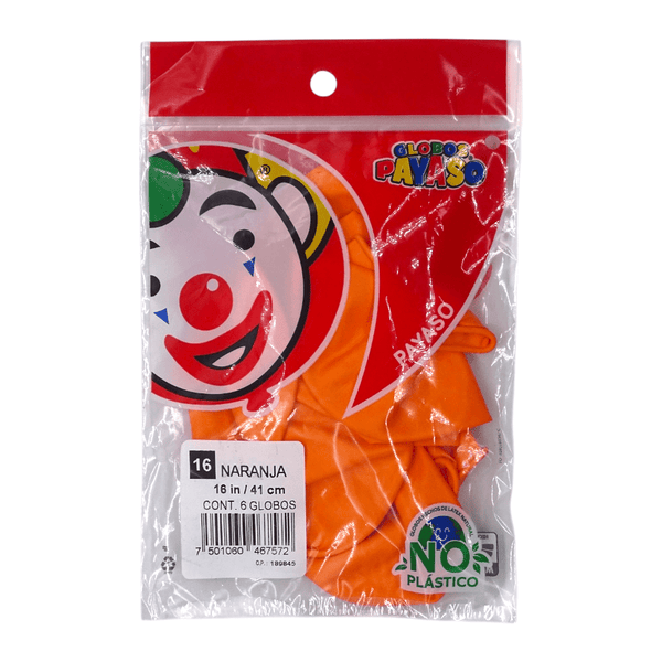 Payaso FABRICAS SELECTAS DEL CENTRO, S.A. DE C.V. BOLSA C/6 GLOBOS PAYASO #16 PASTEL NARANJA