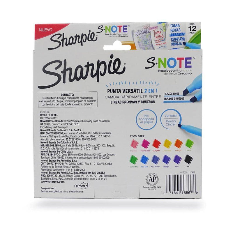 Sharpie NEWELL BRANDS DE MEXICO, S.A. DE C.V. RESALTADOR SHARPIE S-NOTE C/12PZ SURTIDO