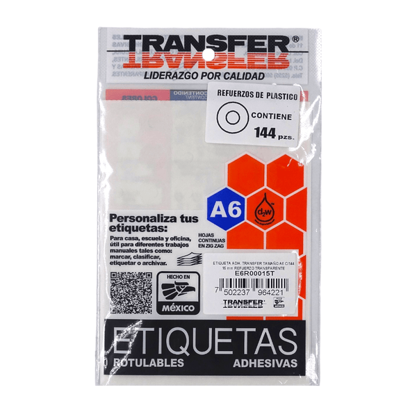 Transfer INDUSTRIA MURR, S.A. DE C.V. BOLSA C/144PZ REFUERZOS P/HOJA TRANSPARENTE