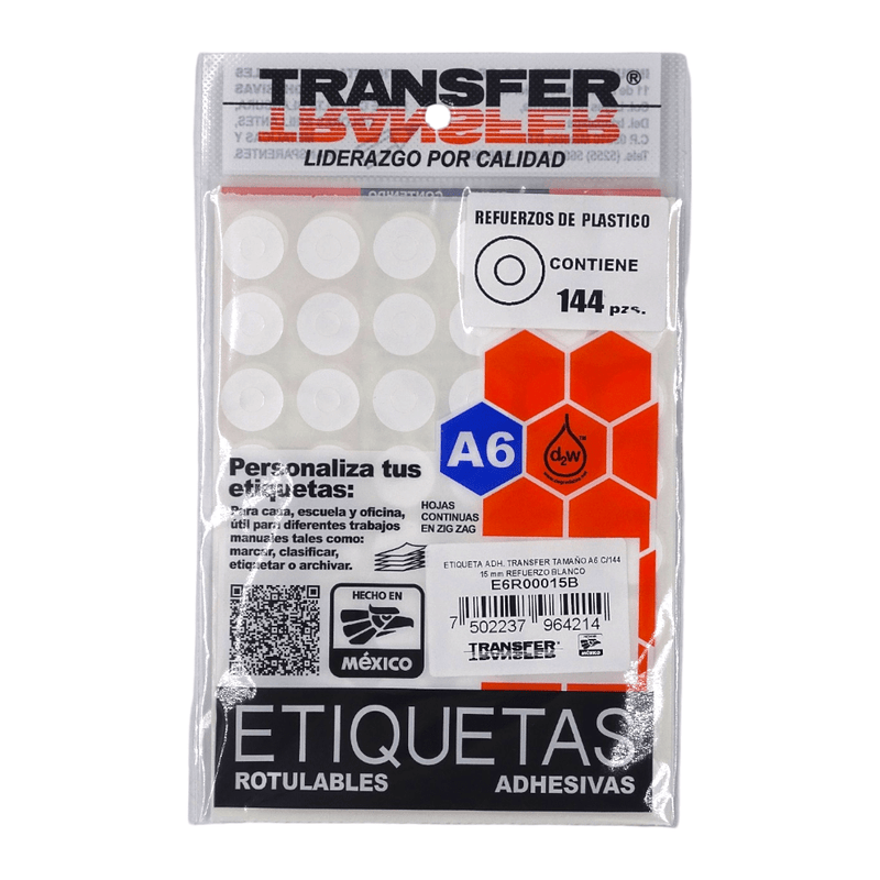 Transfer INDUSTRIA MURR, S.A. DE C.V. BOLSA C/144PZ REFUERZOS PARA HOJA BLANCO