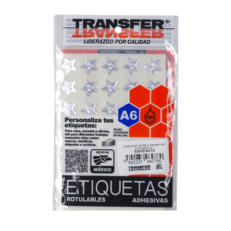 Transfer INDUSTRIA MURR, S.A. DE C.V. ETIQUETA ADHESIVA ESTRELLA GRANDE C/105PZ PLATA