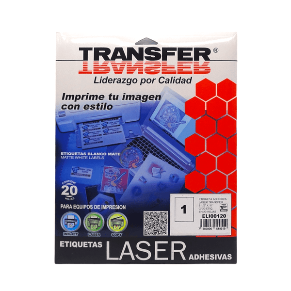 Transfer INDUSTRIA MURR, S.A. DE C.V. ETIQUETA ADHESIVA LASER T/CARTA TRANSFER 8 1/2" X 11"