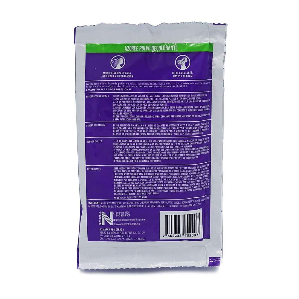 Nefertiti BEFIBA, S.A. DE C.V. AZOREE DECOLORANTE EN SACHET 70GR