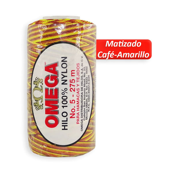 Omega OMEGA DISTRIBUIDORES DE HILO, S.A. DE C.V. HILO NYLON OMEGA NO.5 C/275M ART. 370 MATIZADO CAFE AMARILLO #52*