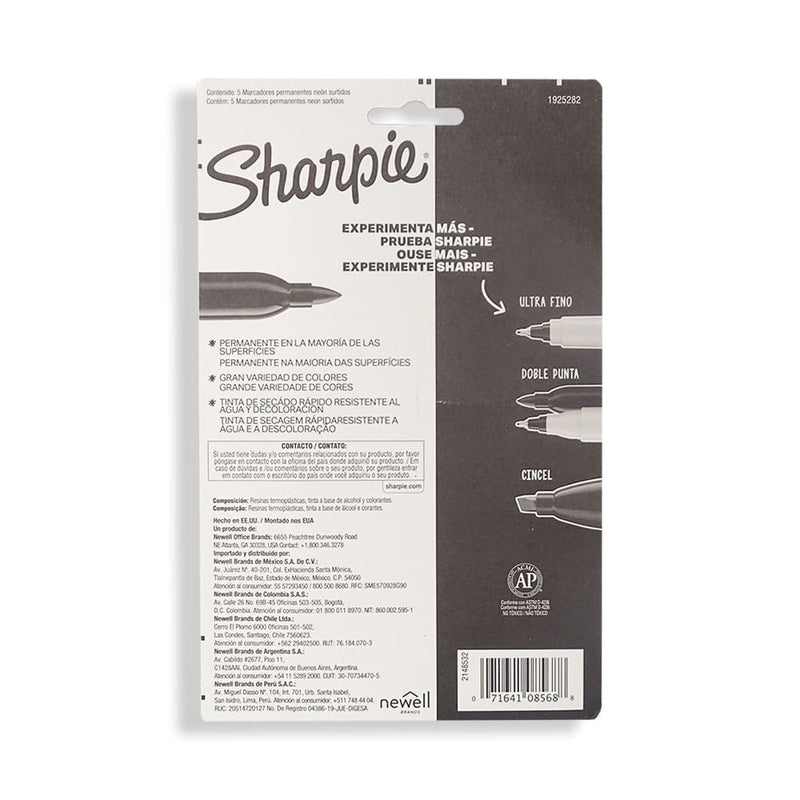 Sharpie NEWELL BRANDS DE MEXICO, S.A. DE C.V. MARCADOR SHARPIE FINO NEON C/5PZ
